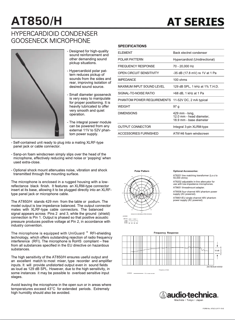 Page n°1 - Manuel utilisateur Audio-Technica AT850/H