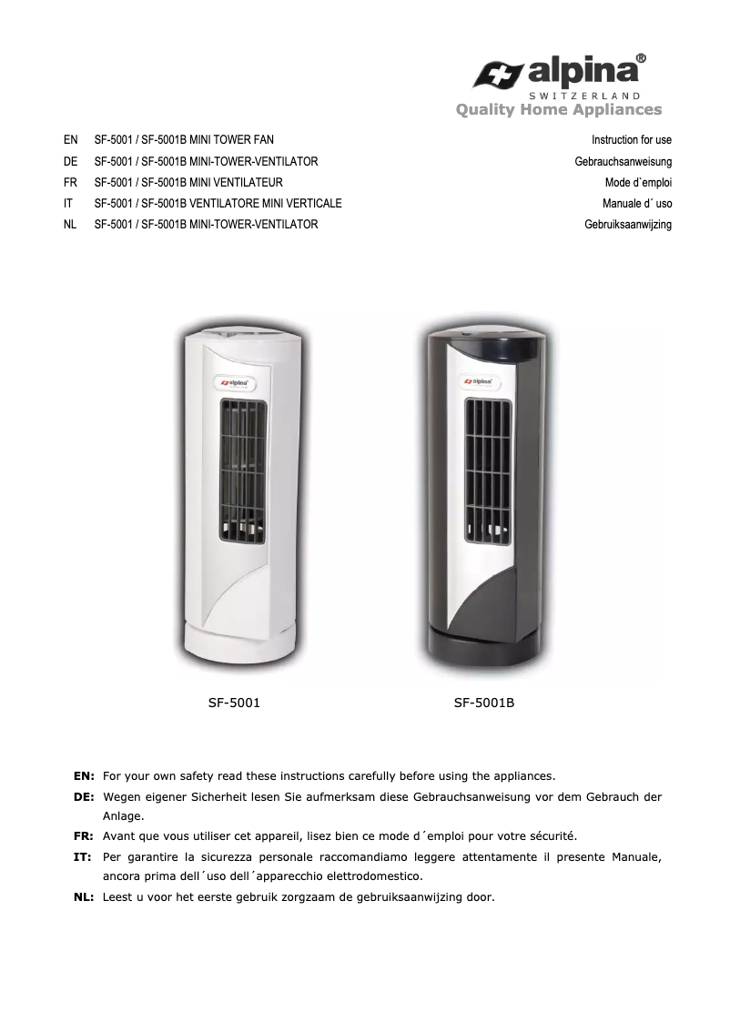 Page 1 de la notice Manuel utilisateur Alpina SF 5001 MyFan