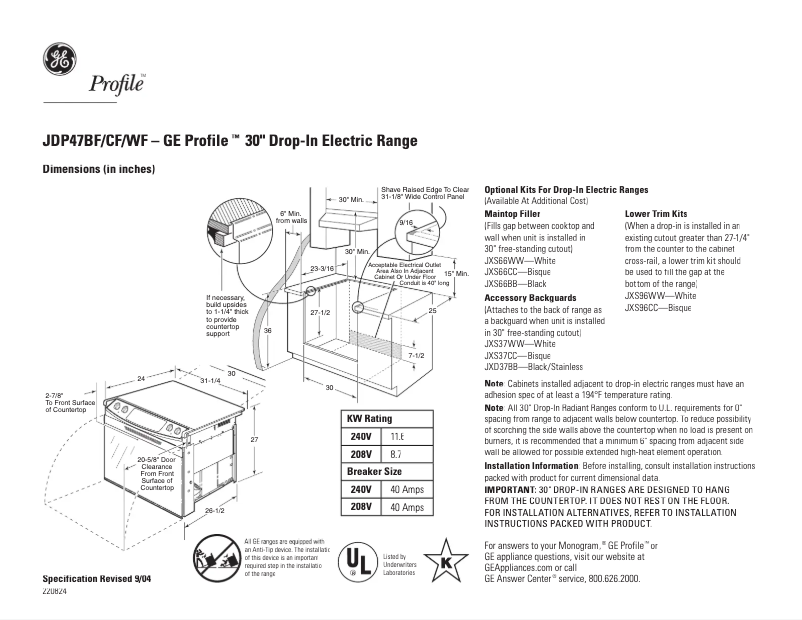 Imagen de la primera página del manual del dispositivo Profile JDP47BFBB