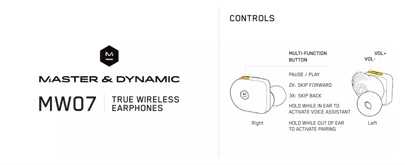 Page 1 de la notice Manuel utilisateur Master & Dynamic MW07