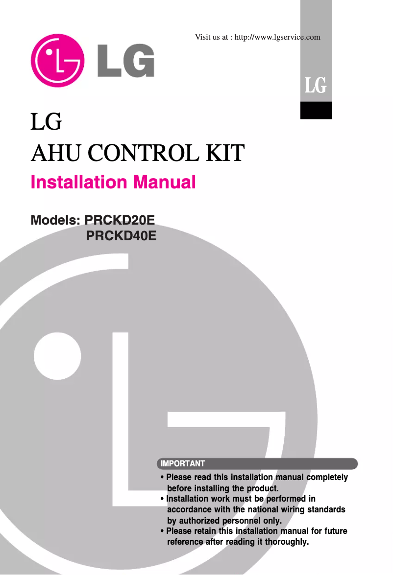 Page 1 de la notice Guide d'installation LG PRCKD40E