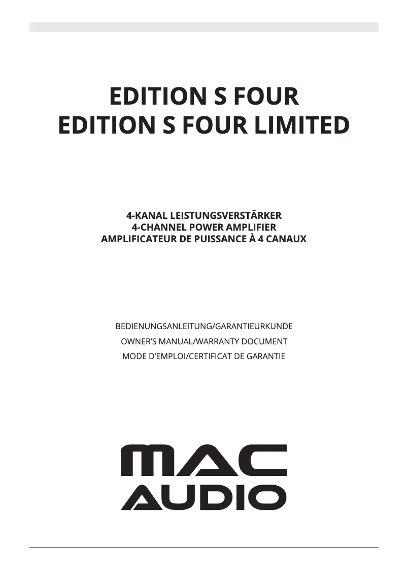 First page image of the manual for Edition S Four LTD.