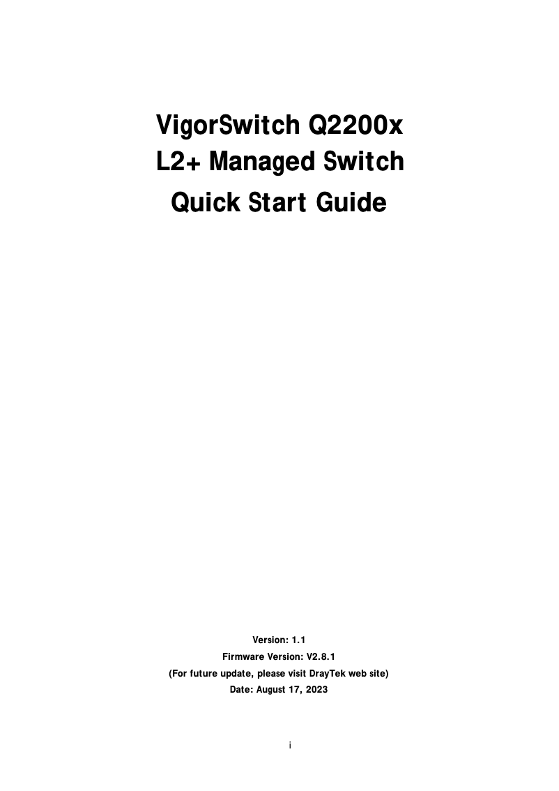 Image de la première page du manuel de l'appareil VigorSwitch Q2200x