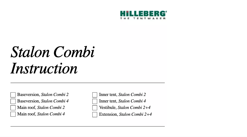 Page 1 de la notice Manuel utilisateur Hilleberg Stalon Combi