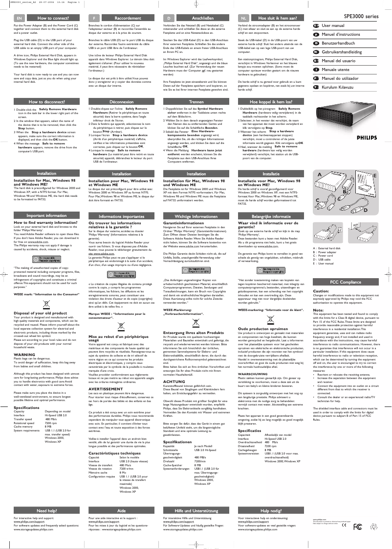 Page n°1 - Guide de démarrage rapide Philips SPE3041CC