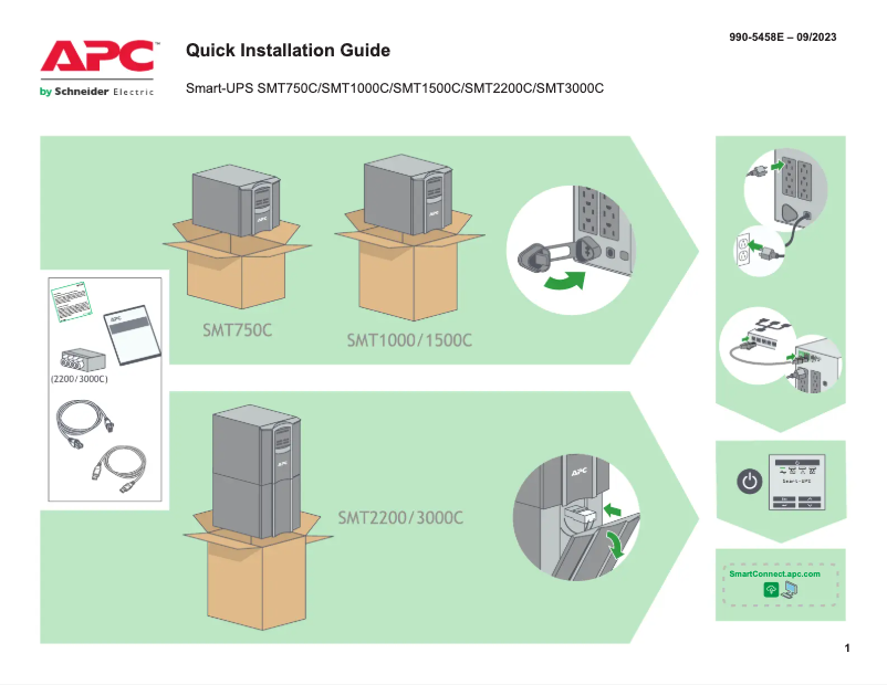 Page 1 de la notice Guide de démarrage rapide APC SMT1500C