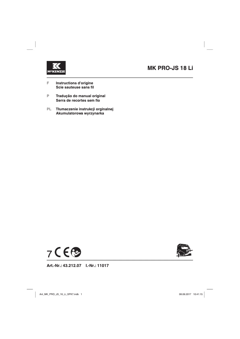 Image de la première page du manuel de l'appareil MK PRO-JS 18 Li