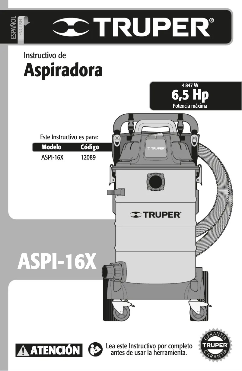 Image de la première page du manuel de l'appareil ASPI-16X
