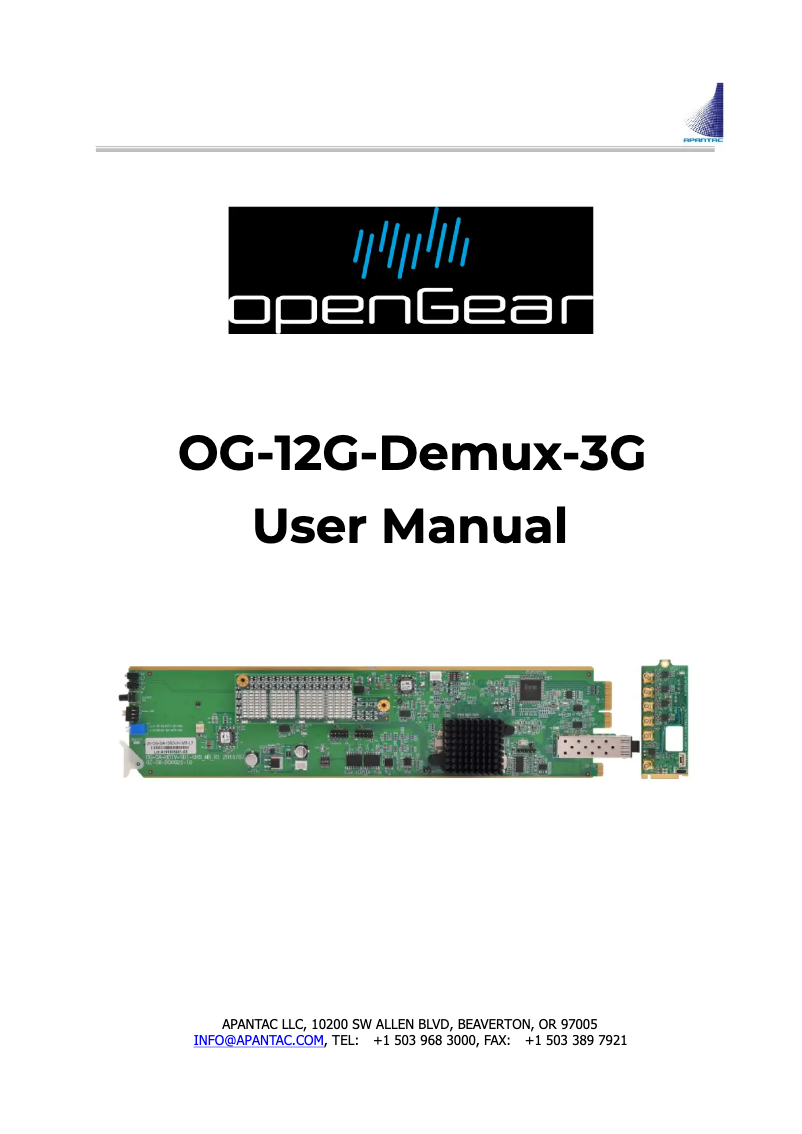 Page 1 de la notice Manuel utilisateur Apantac OG-12G-Demux-3G
