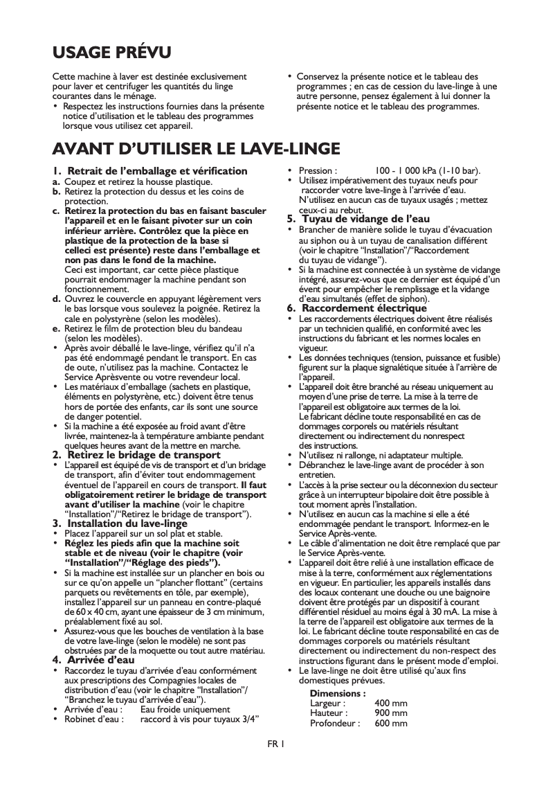 Page n°1 - Manuel utilisateur Laden EV 1288
