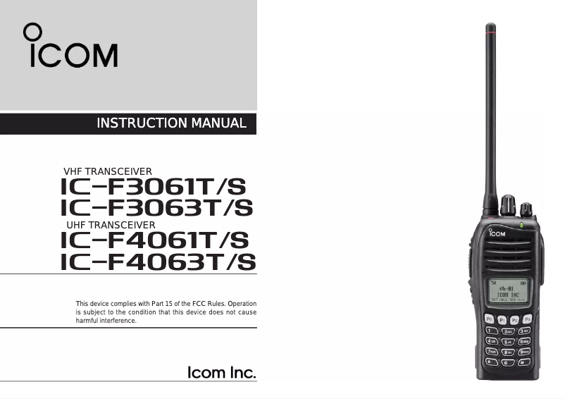 Page n°1 - Manuel utilisateur ICOM IC-F3063