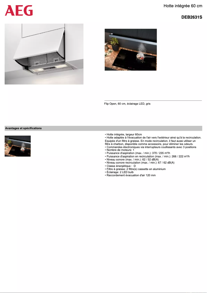 Página 1 del manual Ficha técnica AEG DEB2631S