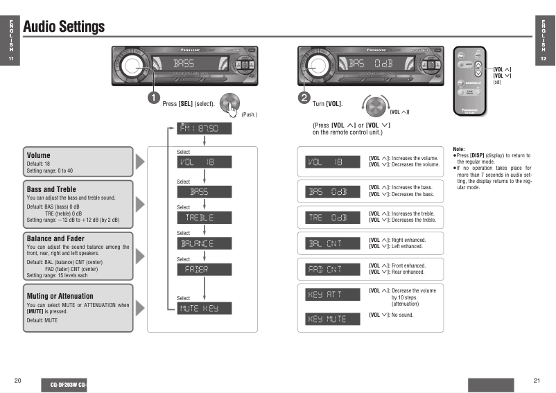 Page n°1 - Manuel utilisateur Panasonic CQ-DF203