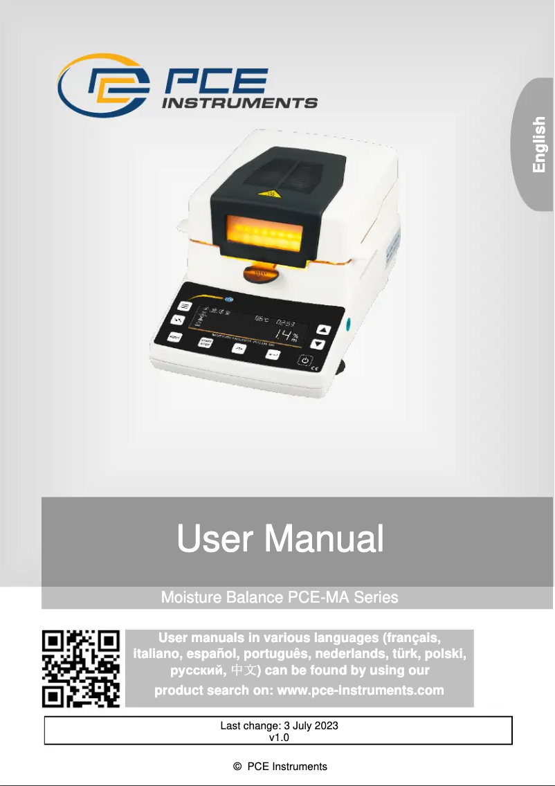 Page n°1 - Manuel utilisateur PCE Instruments PCE-MA 110TS