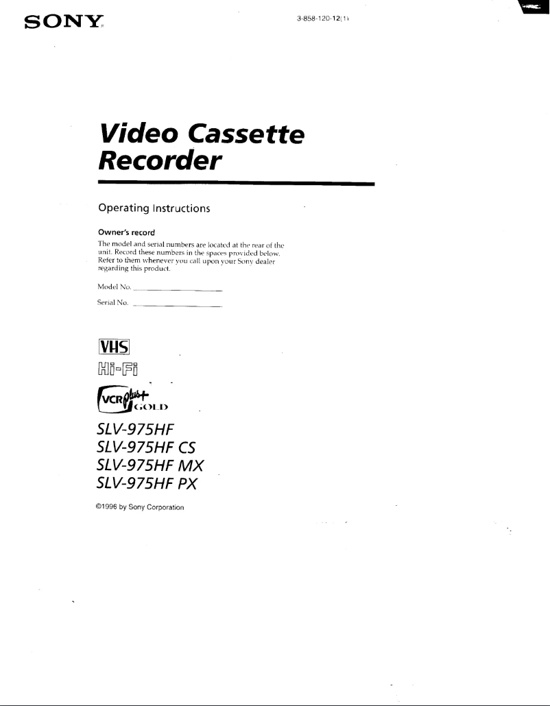 Page 1 de la notice Manuel utilisateur Sony SLV-975HF