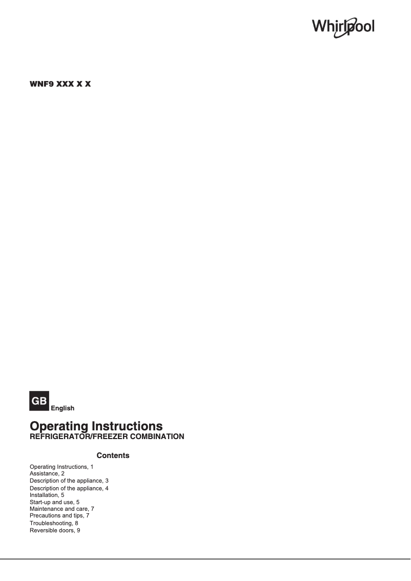 Página 1 del manual Manual de usuario Whirlpool WNF9 T2Z X H