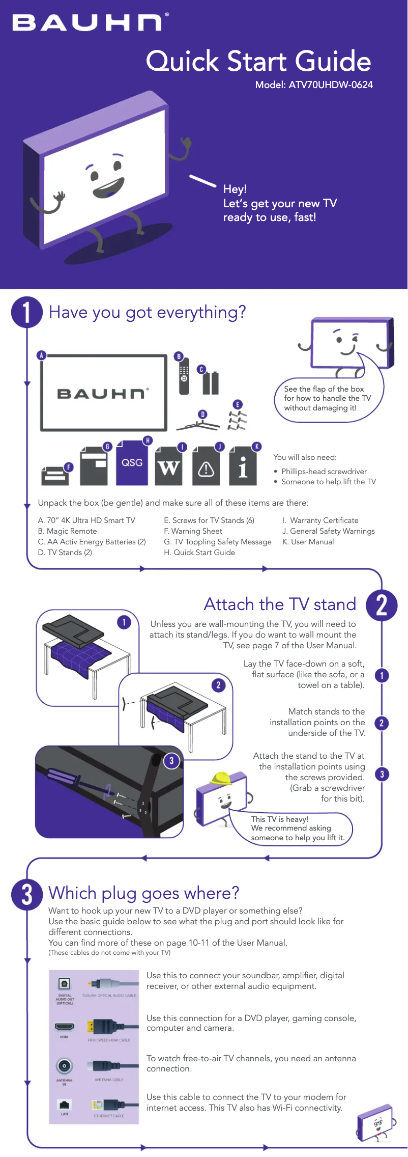 Page n°1 - Guide de démarrage rapide Bauhn ATV70UHDW-0624