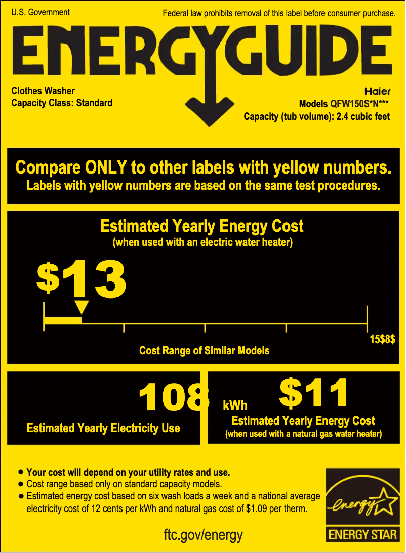 Page 1 de la notice Label énergétique Haier QFW150SSNWW