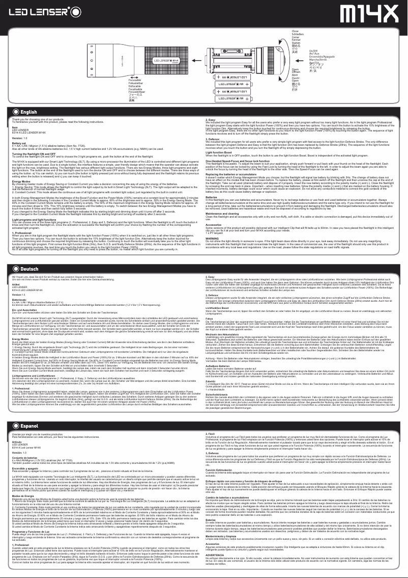 Page 1 de la notice Manuel utilisateur Ledlenser M14X
