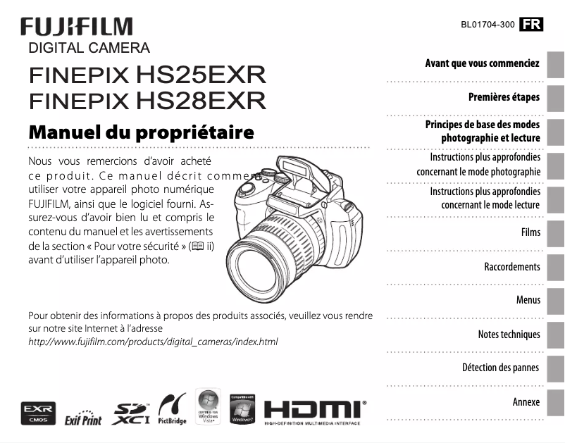 Image de la première page du manuel de l'appareil FinePix HS25EXR