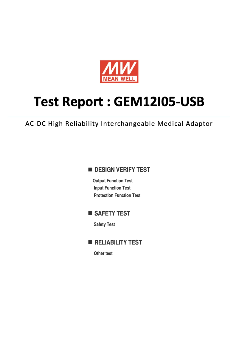 Page 1 de la notice Fiche technique Mean Well GEM12I05-USB