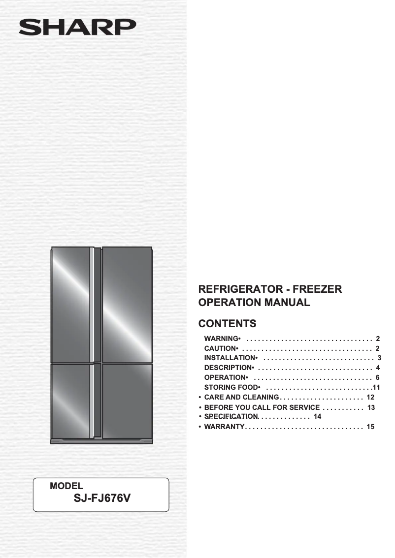 Page n°1 - Manuel utilisateur Sharp SJ-FJ676V