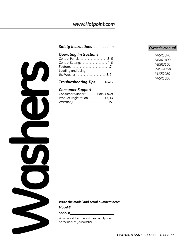 Page n°1 - Manuel utilisateur Hotpoint VVSR1030FWB