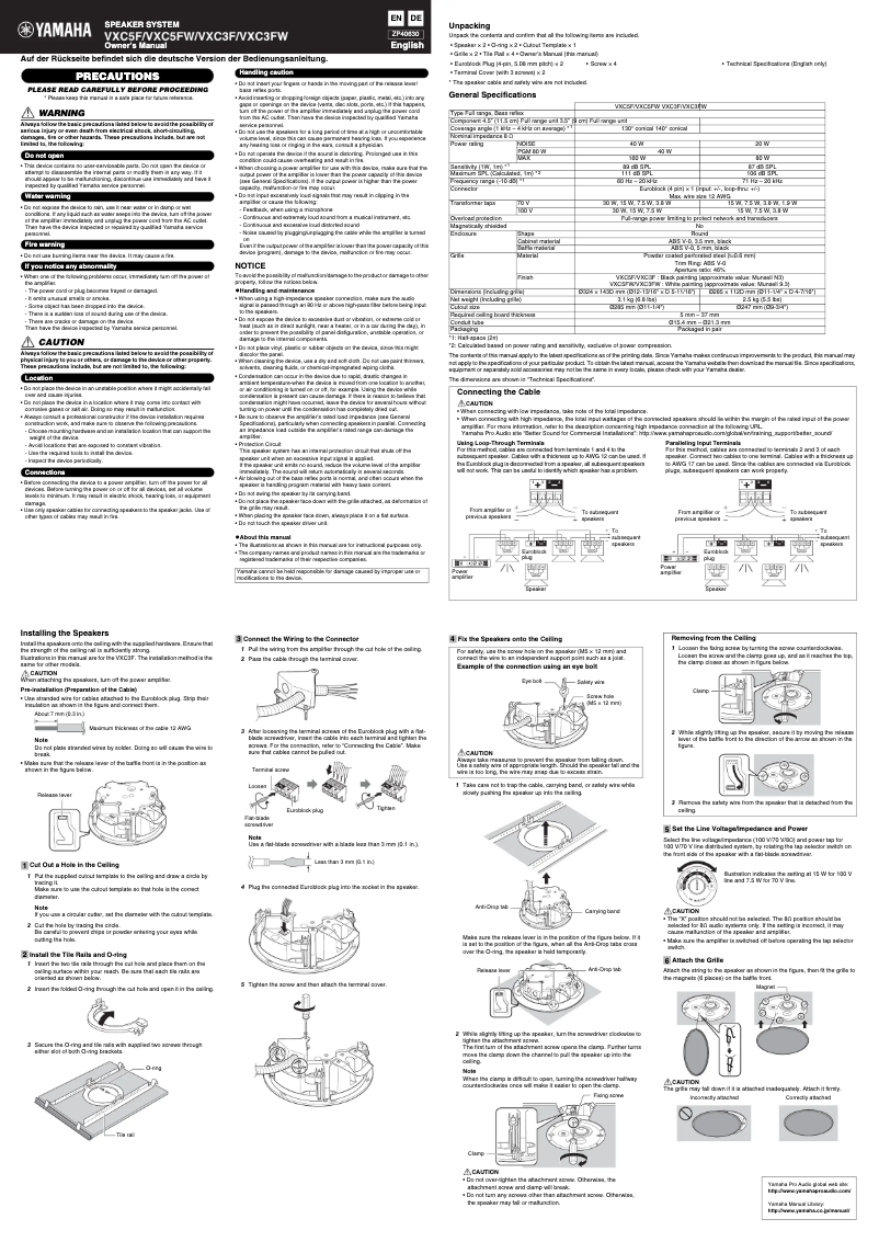 Page 1 de la notice Manuel utilisateur Yamaha VXC3FW