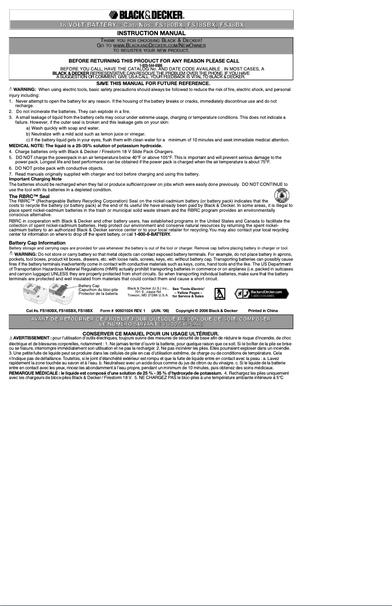 Page 1 de la notice Manuel utilisateur Black & Decker FS180BX