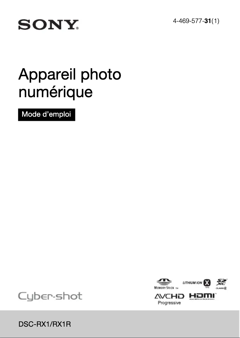 Image de la première page du manuel de l'appareil Cybershot DSC-RX1R