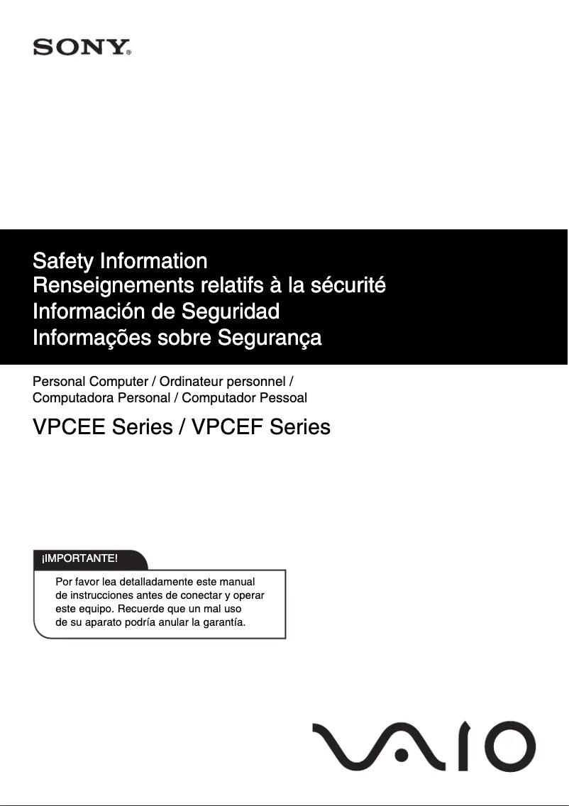 Page 1 de la notice Instructions de sécurité Sony Vaio VPCEE33FX
