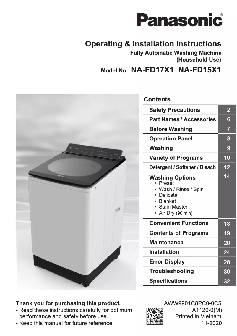 Image de la première page du manuel de l'appareil NA-FD17X1