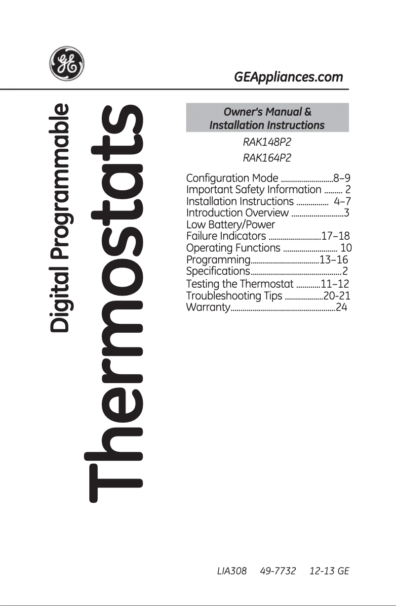 Image de la première page du manuel de l'appareil Zoneline RAK164P2