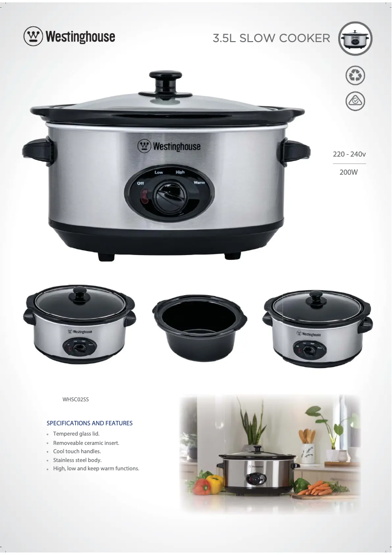 Page 1 de la notice Fiche technique Westinghouse WHSC02SS