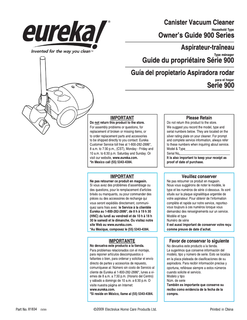 Page n°1 - Manuel utilisateur Electrolux ReadyForce 900A