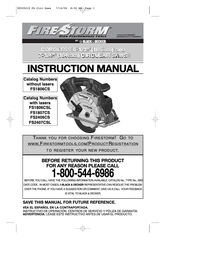 Page 1 de la notice Manuel utilisateur Black & Decker FS1806CSL