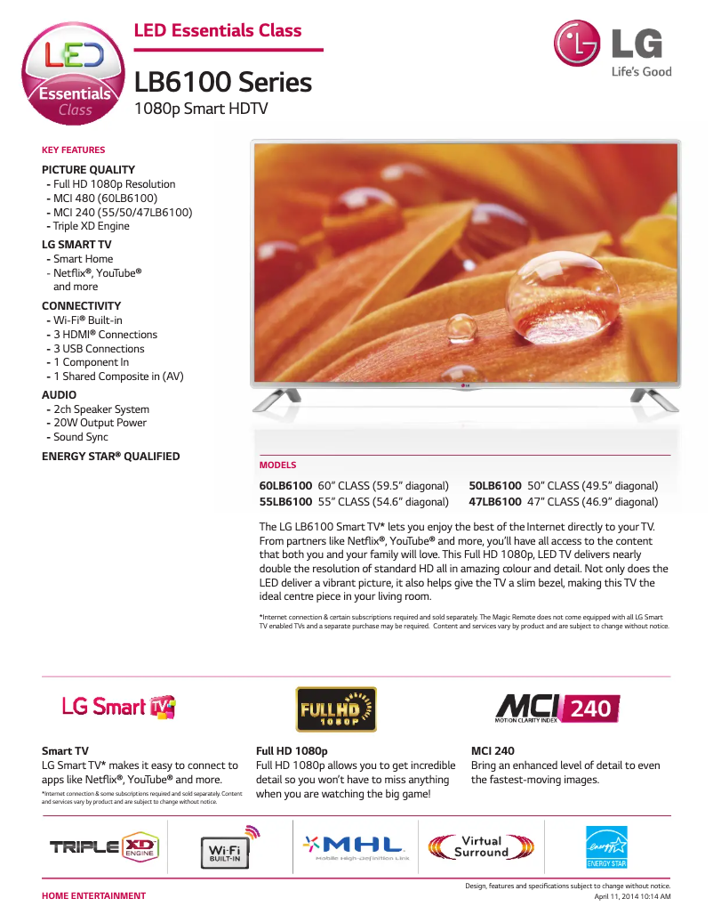 Image de la première page du manuel de l'appareil 55LB6100