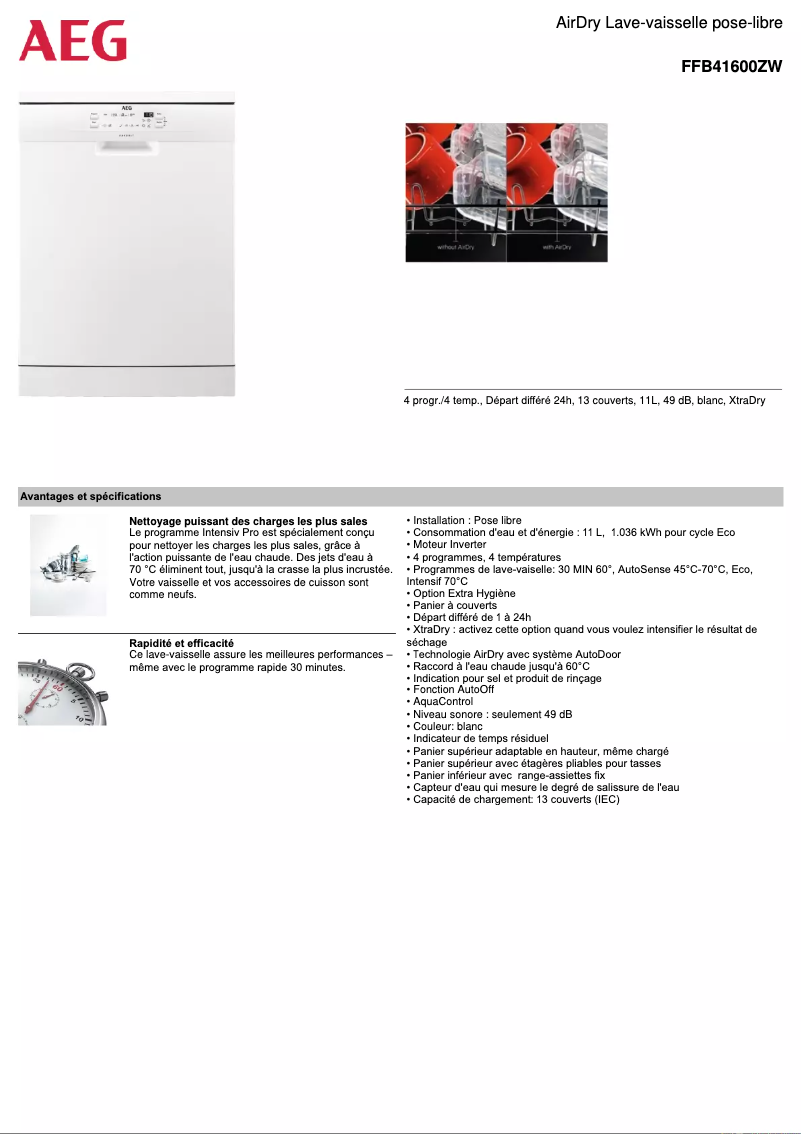Page n°1 - Fiche technique AEG FFB41600ZW