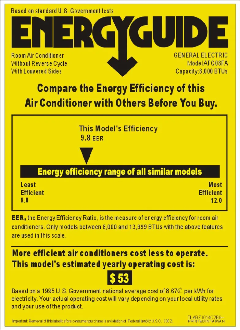 Page n°1 - Label énergétique GE AFQ08FA