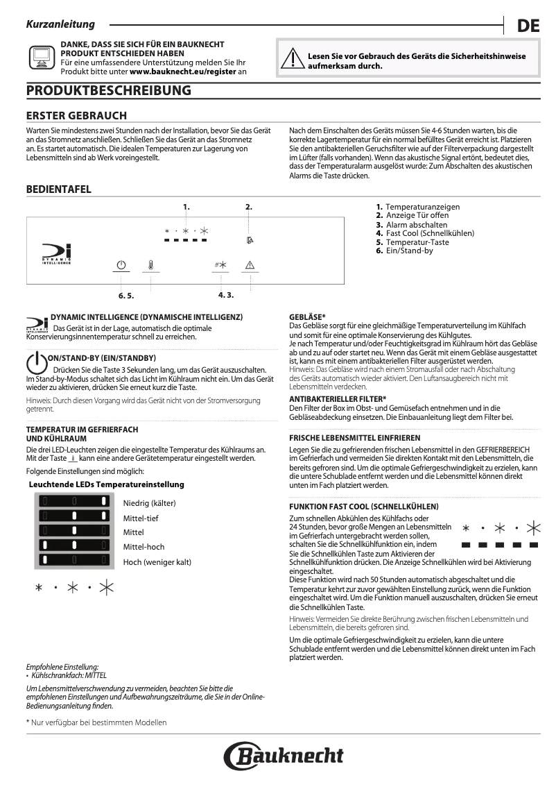 Page 1 de la notice Manuel d'utilisation et d'entretien Bauknecht BKGIS 20F22