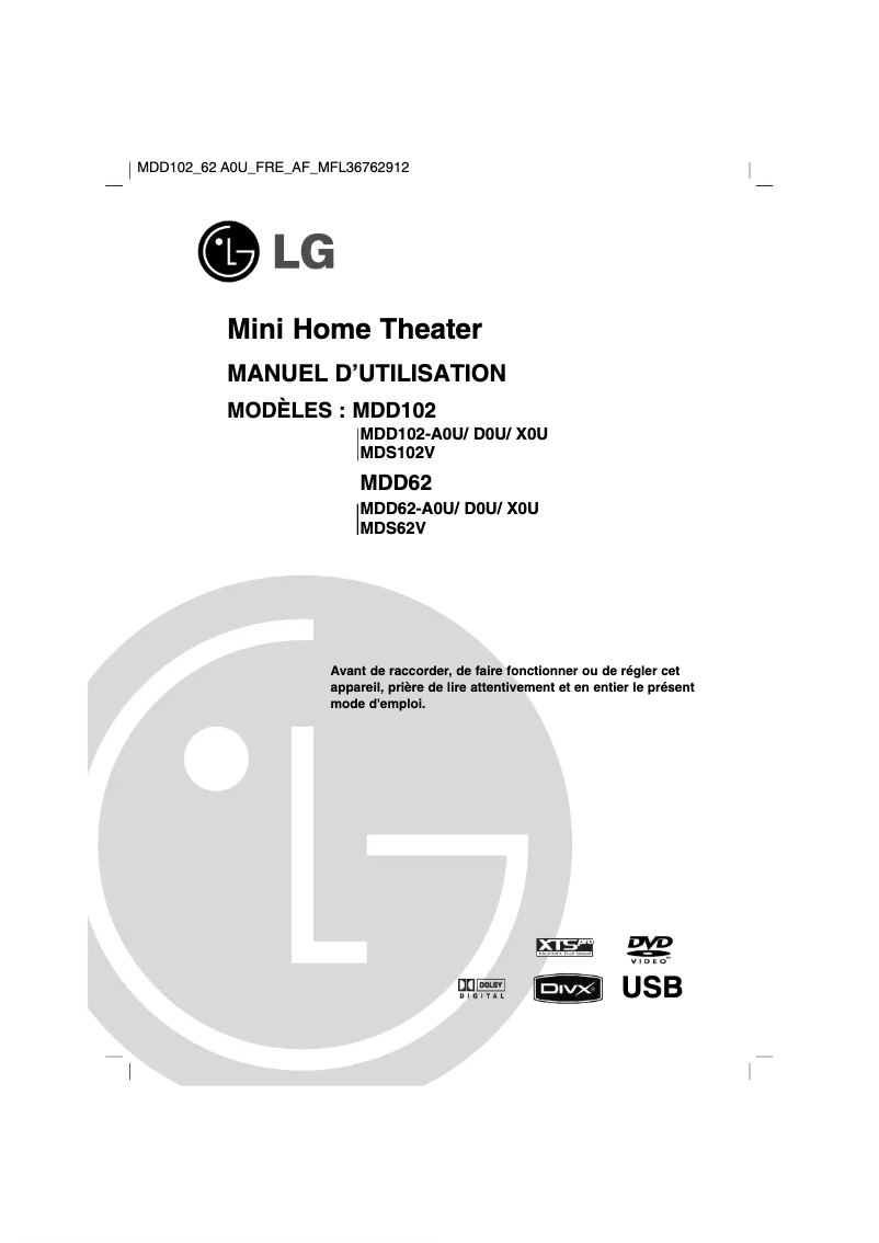 Image de la première page du manuel de l'appareil MDD102