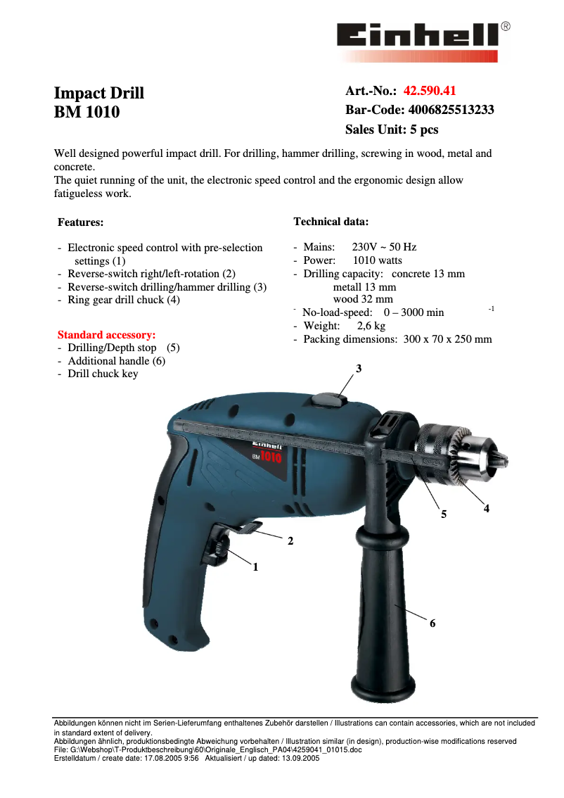 Page 1 de la notice Manuel utilisateur Einhell BM 1010