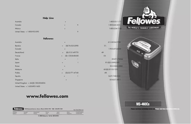 Page n°1 - Manuel utilisateur Fellowes Powershred 460Ms
