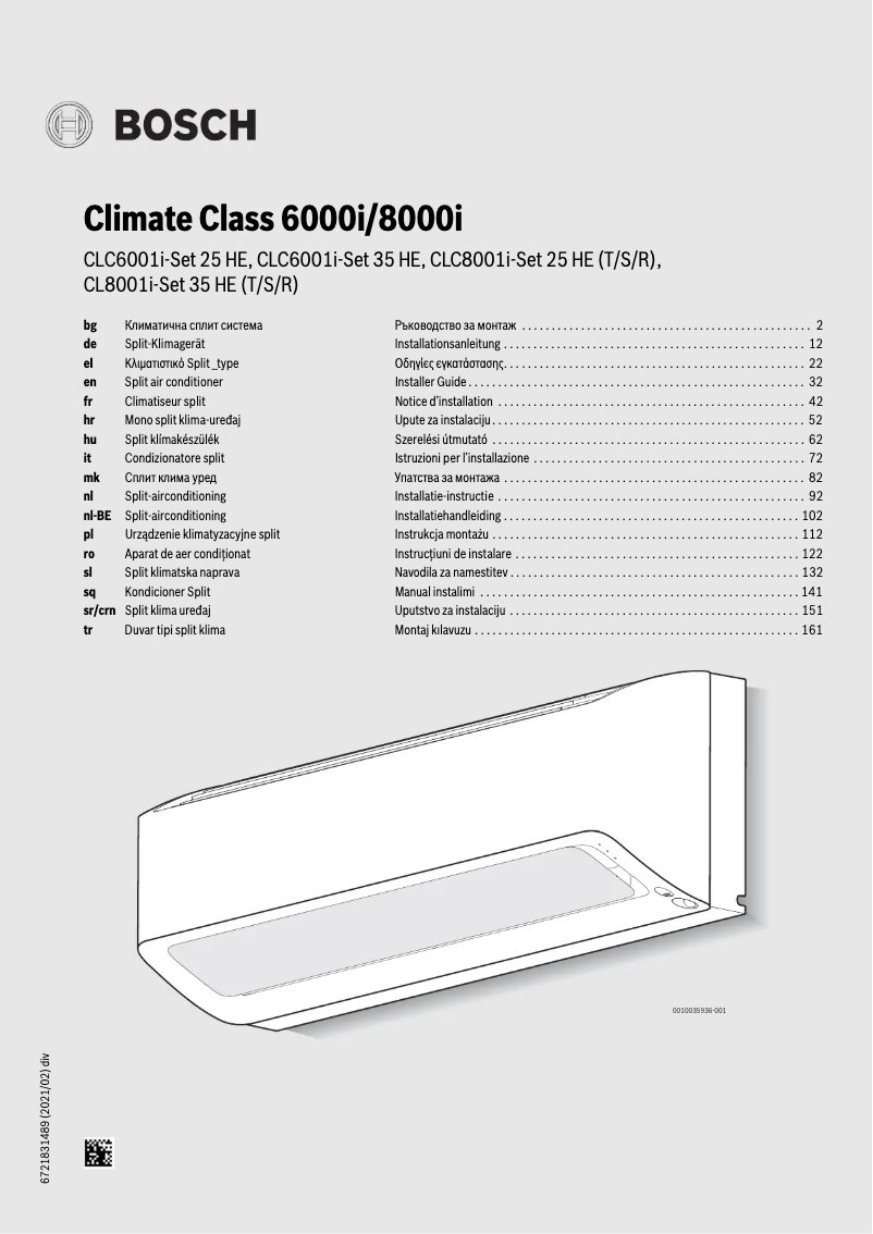 Page 1 de la notice Manuel utilisateur Bosch Climate Class 8000i