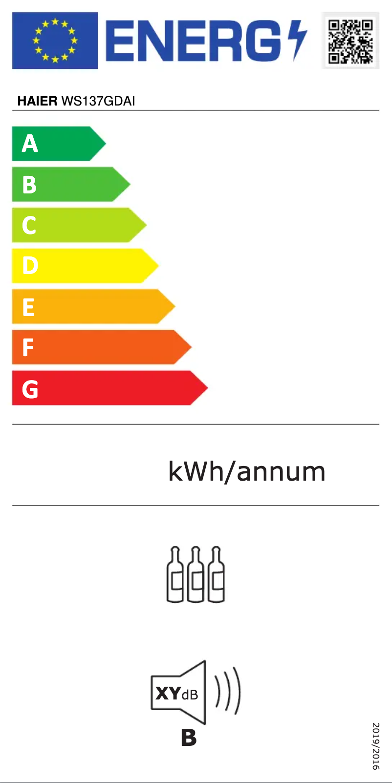 Page 1 de la notice Label énergétique Haier WS137GDAI