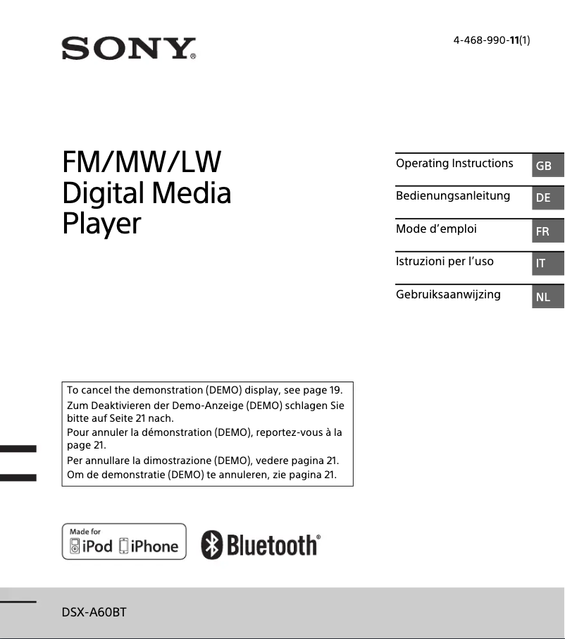 Page 1 de la notice Mode d'emploi Sony DSX-A60BT
