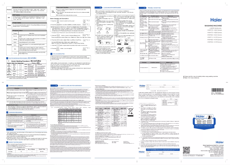Page 1 de la notice Manuel utilisateur Haier HWM75-H678ES5