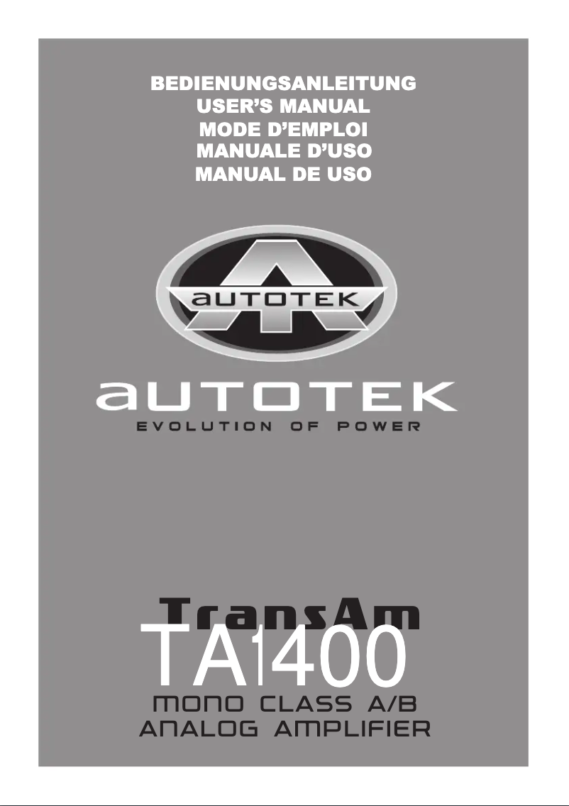 Page n°1 - Manuel utilisateur Autotek TA1400