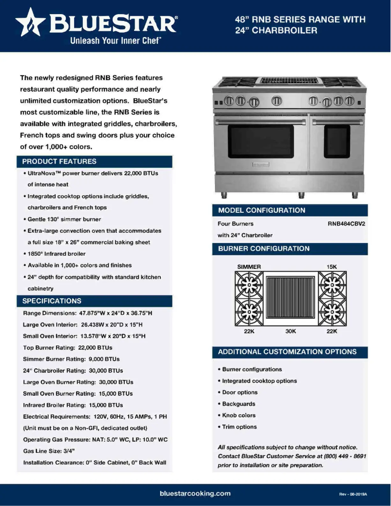 Página 1 del manual Ficha técnica BlueStar RNB484CBV2