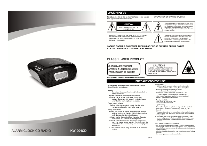 Page 1 de la notice Manuel utilisateur Superior KW-204 CD